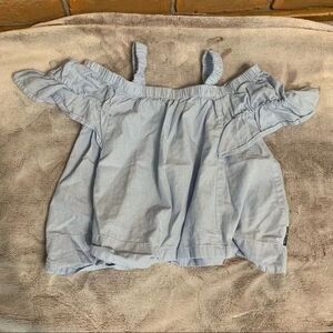 Polarn O. Pyret Top Girls 7-8‎ Blue Striped Cold Shoulder Ruffle Blouse Swedish